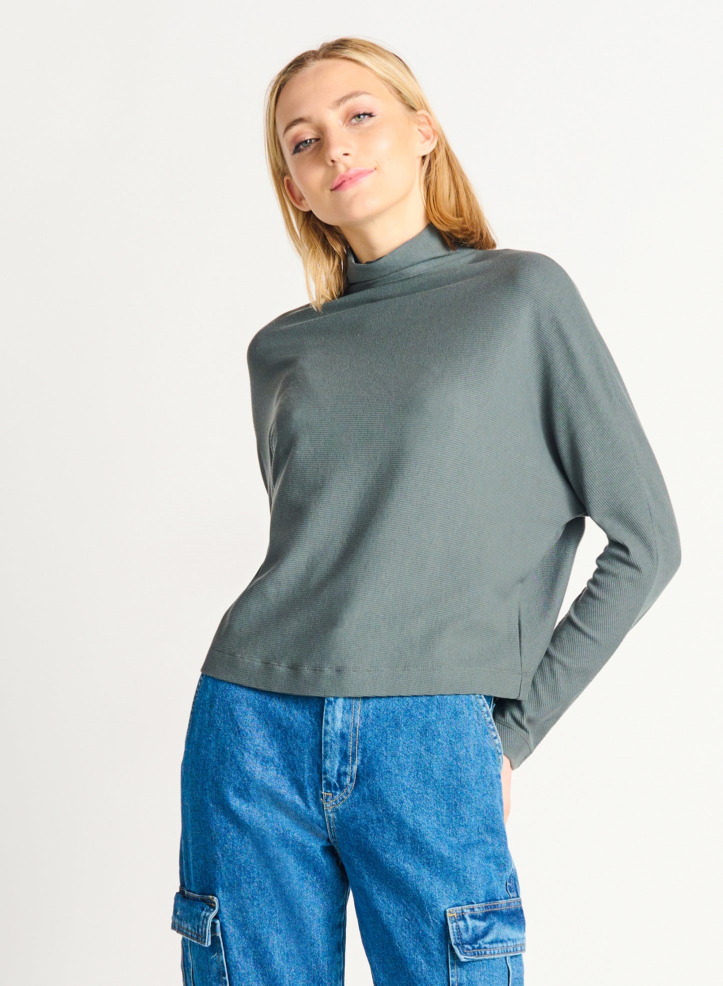 Ribbed Mockneck Knit Top