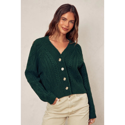 Fuzzy Cable Knit Cardigan