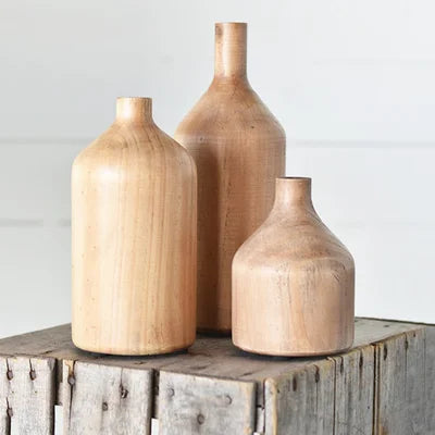 Large Wood Bottle Vase