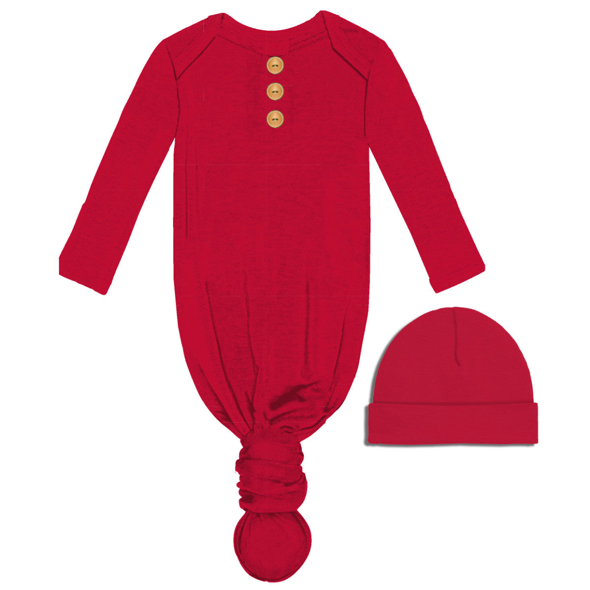 Red Infant Gown & Beanie Set
